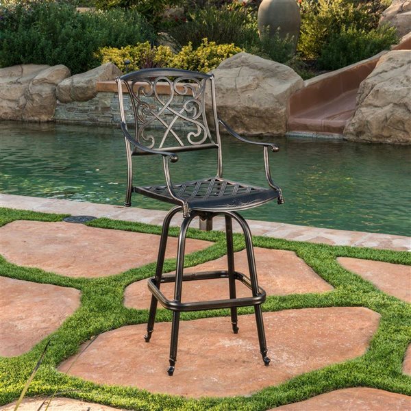 Cape Crack Copper Metal High-Backed Swivel Barstool w/ Arms and Footrest