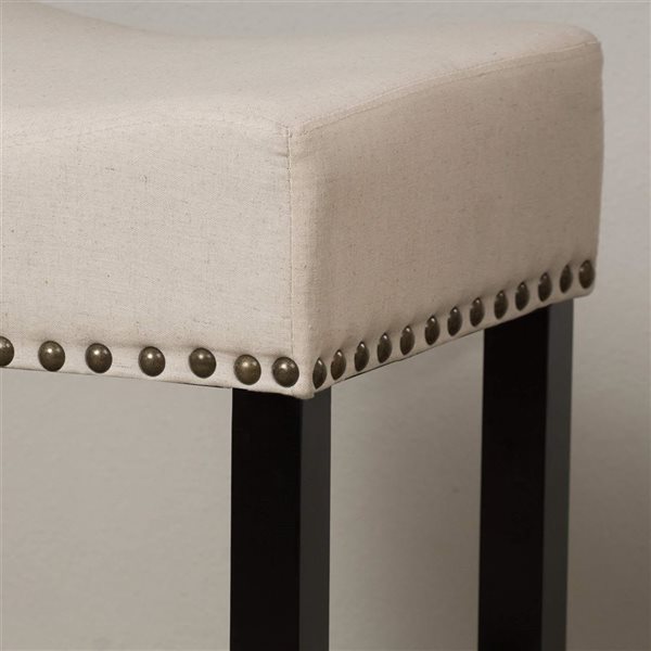 Cape Crack Beige Polyester Fabric Counterstools w/ Black Wood Legs, Set of 2