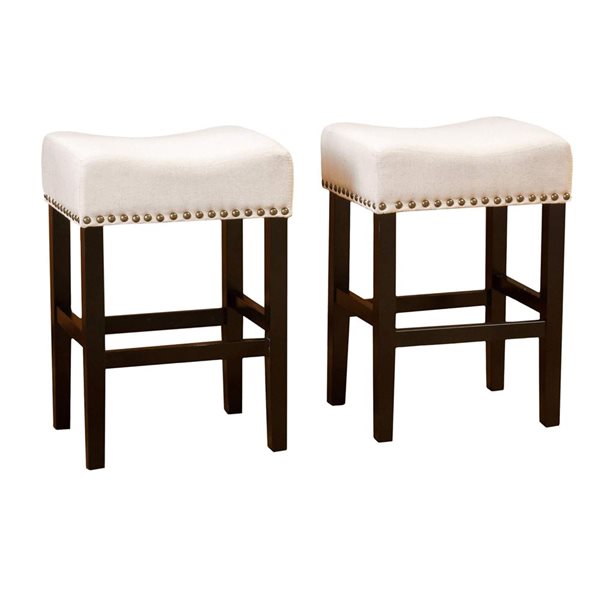 Cape Crack Beige Polyester Fabric Counterstools w/ Black Wood Legs, Set of 2