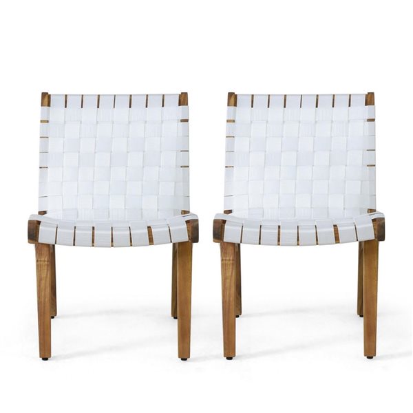 Cape Crack Charlotte White Rope Weave/Wooden Frame Outdoor Lounge Chair - Set of 2