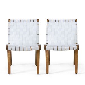 Cape Crack Charlotte White Rope Weave/Wooden Frame Outdoor Lounge Chair - Set of 2