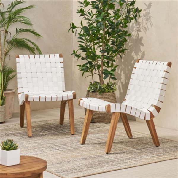 Cape Crack Charlotte White Rope Weave/Wooden Frame Outdoor Lounge Chair - Set of 2