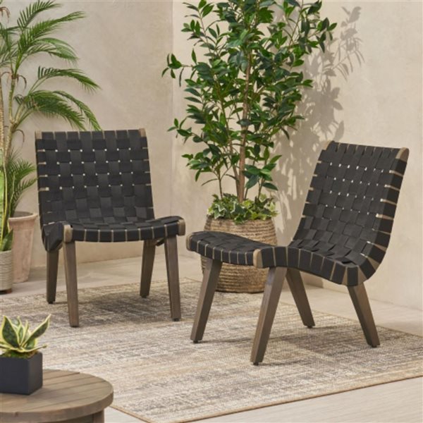 Cape Crack Charlotte Black Rope Weave/Wooden Frame Outdoor Lounge Chair - Set of 3