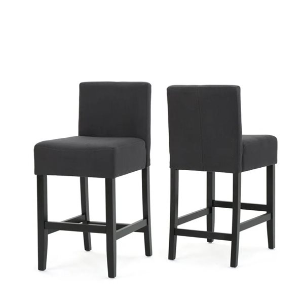 Tabourets de comptoir avec dossier en L Cape Crack en polyester anthracite/pieds en bois noir, lot de 2