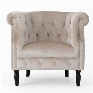 Cape Crack Champagne Velvet Tufted Armchair with Nailheads Finish