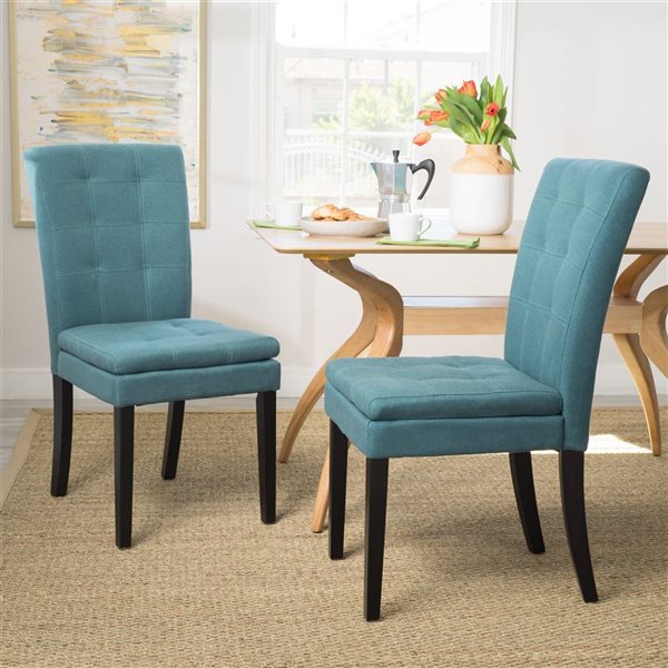 Chaises de salle à manger Cape Crack polyester bleu aqua/pieds en bois, lot de 2