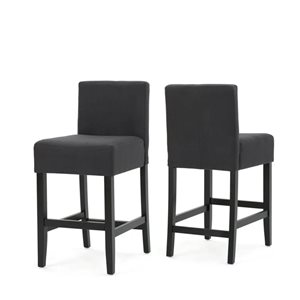 Tabourets de comptoir à dossier en L Cape Crack tissu anthracite/pieds en bois noir, lot de 2