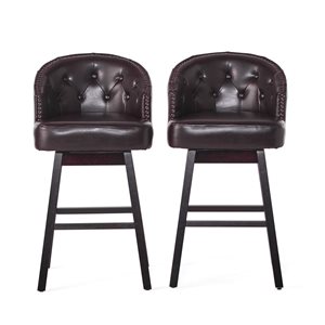 Cape Crack Brown Faux Leather/Wood Swivel Barstools w/ Footrest , Set of 2