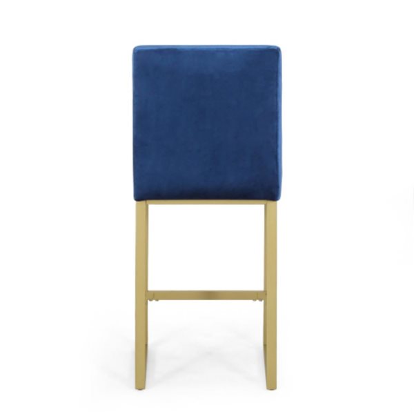 Cape Crack 17.75 W x 21.5 D x 40 H Navy Blue Velvet and Metal Legs Barstools, Set of 2