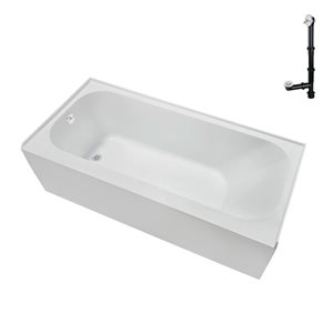 Streamline 50-gal. 66 x 32-in Glossy White Acrylic Left-Hand Drain Alcove Bathtub - External Glossy White Drain