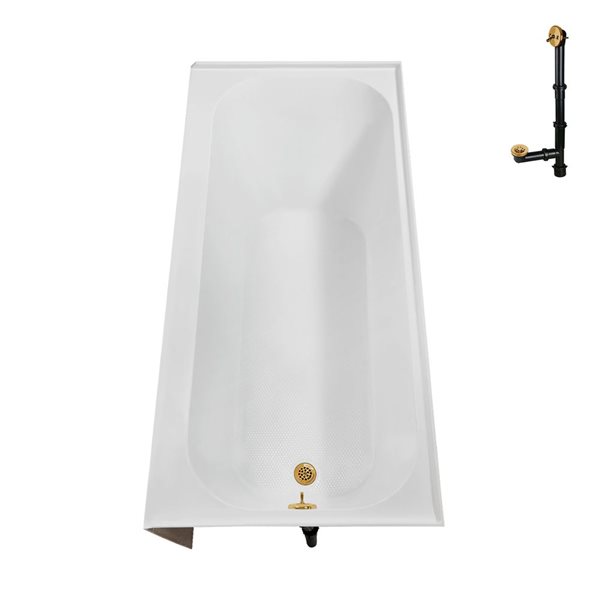 Streamline 60 x 30 x 19.3-in Glossy White Acrylic Right-Hand Drain Alcove Bathtub - External Brushed Gold Drain
