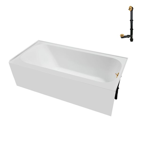 Streamline 60 x 30 x 19.3-in Glossy White Acrylic Right-Hand Drain Alcove Bathtub - External Brushed Gold Drain