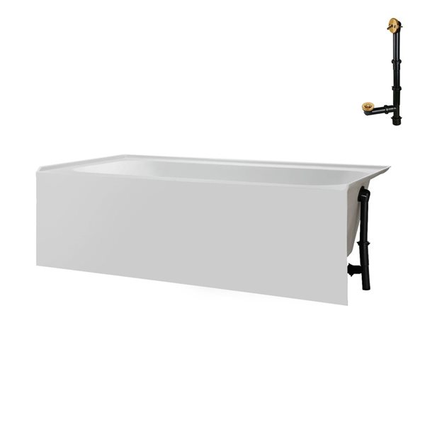Streamline 60 x 30 x 19.3-in Glossy White Acrylic Right-Hand Drain Alcove Bathtub - External Brushed Gold Drain