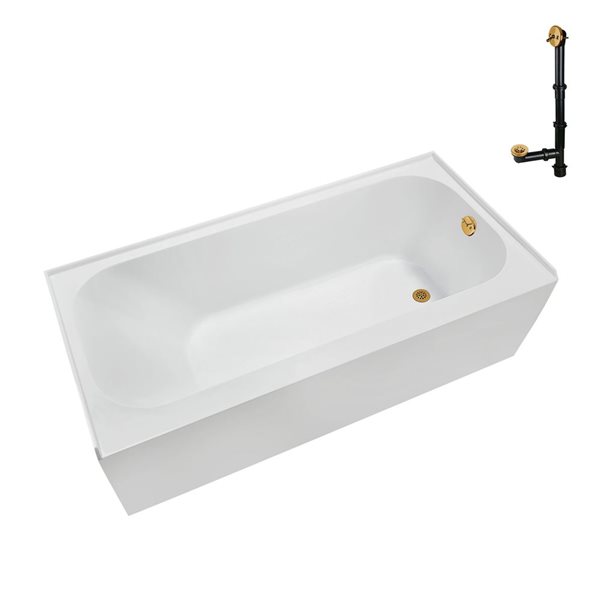 Streamline 60 x 30 x 19.3-in Glossy White Acrylic Right-Hand Drain Alcove Bathtub - External Brushed Gold Drain