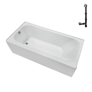 Streamline 66 x 32 x 21.3-in Glossy White Acrylic Left-Hand Drain Alcove Bathtub - External Brushed Nickel Drain