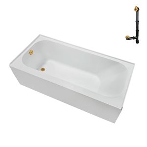 Streamline 66 x 32 x 21.3-in Glossy White Acrylic Left-Hand Drain Alcove Bathtub - External Brushed Gold Drain