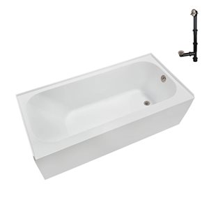 Streamline 66 x 32 x 21.3-in Glossy White Acrylic Right-Hand Drain Alcove Bathtub - External Brushed Nickel Drain