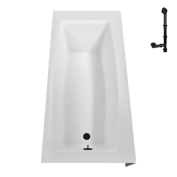 Streamline 42-gal. 60 x 30-in Glossy White Acrylic Left-Hand Drain Alcove Bathtub - External Matte Bronze Drain