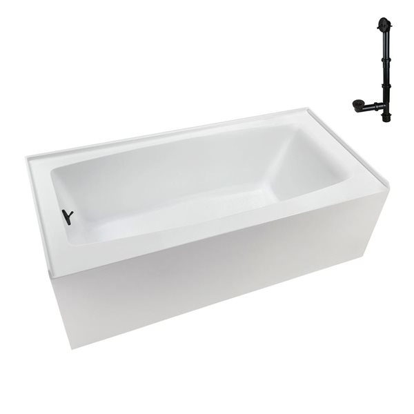 Streamline 42-gal. 60 x 30-in Glossy White Acrylic Left-Hand Drain Alcove Bathtub - External Matte Bronze Drain