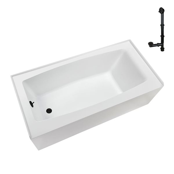 Streamline 42-gal. 60 x 30-in Glossy White Acrylic Left-Hand Drain Alcove Bathtub - External Matte Bronze Drain