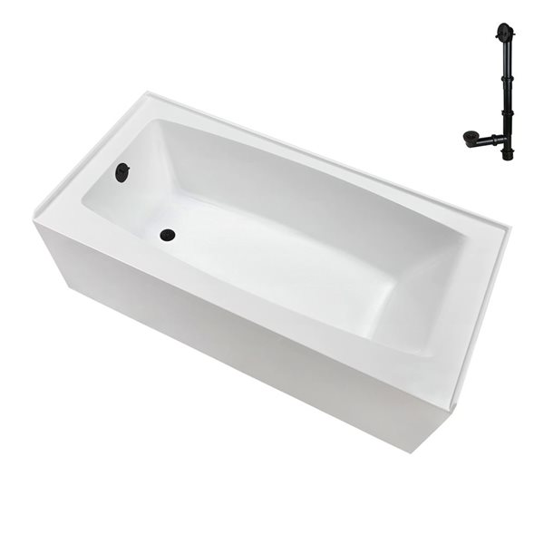 Streamline 42-gal. 60 x 30-in Glossy White Acrylic Left-Hand Drain Alcove Bathtub - External Matte Bronze Drain
