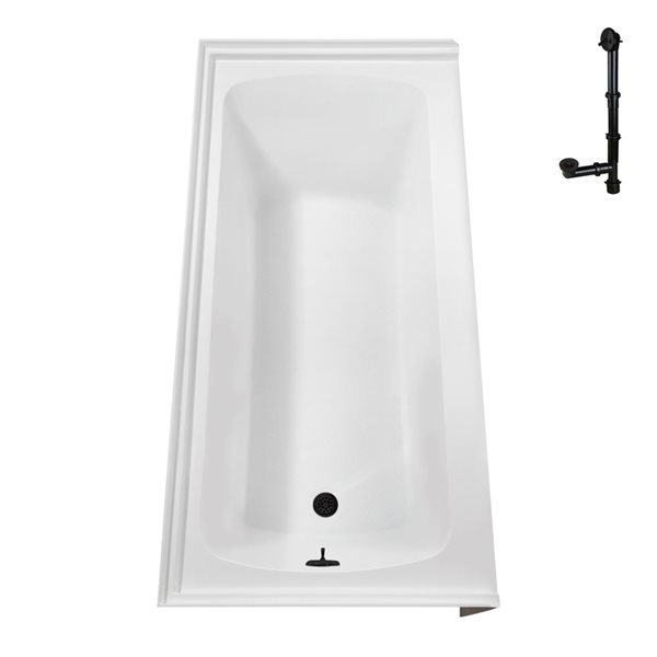 Streamline 60 x 30 x 17.3-in Glossy White Acrylic Left-Hand Drain Alcove Bathtub - External Matte Bronze Drain