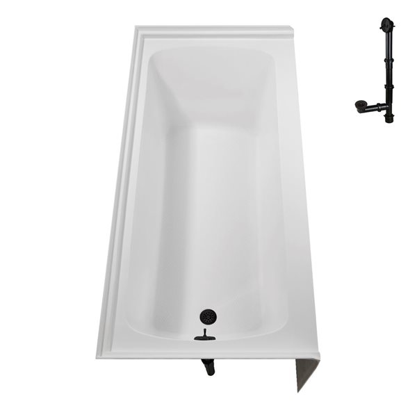 Streamline 60 x 30 x 17.3-in Glossy White Acrylic Left-Hand Drain Alcove Bathtub - External Matte Bronze Drain
