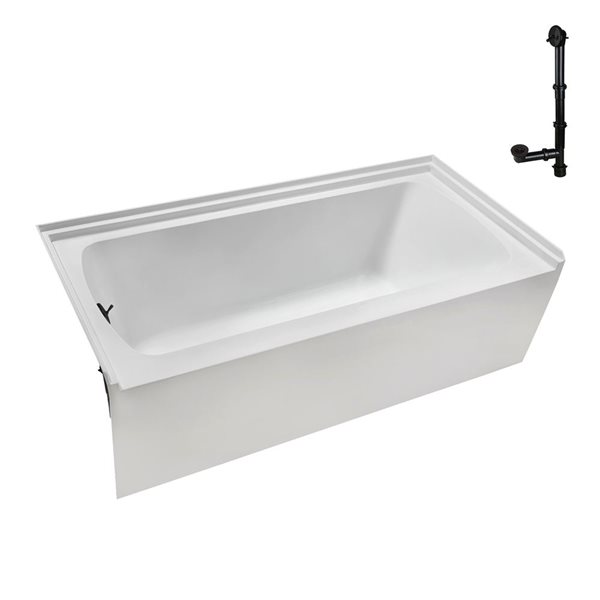 Streamline 60 x 30 x 17.3-in Glossy White Acrylic Left-Hand Drain Alcove Bathtub - External Matte Bronze Drain
