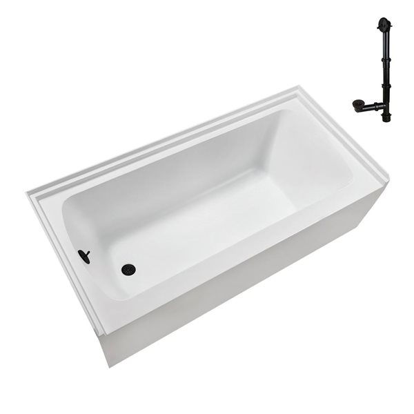 Streamline 60 x 30 x 17.3-in Glossy White Acrylic Left-Hand Drain Alcove Bathtub - External Matte Bronze Drain