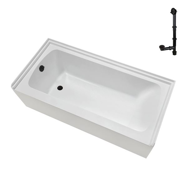 Streamline 60 x 30 x 17.3-in Glossy White Acrylic Left-Hand Drain Alcove Bathtub - External Matte Bronze Drain