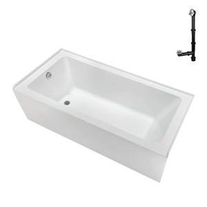 Streamline 66 x 32 x 21.3-in Glossy White Acrylic Left-Hand Drain Alcove Bathtub - External Polished Chrome Drain