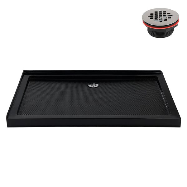 Streamline 60 x 36-in Glossy Black Acrylic Corner Shower Base with Right Hand ABS Drain