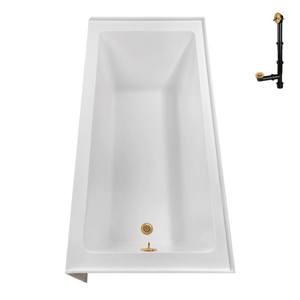Streamline 52 gal. 66 x 32-in Glossy White Acrylic Right-Hand Drain Alcove Bathtub - External Brushed Gold Drain