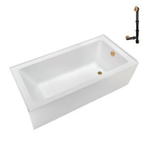 Streamline 52 gal. 66 x 32-in Glossy White Acrylic Right-Hand Drain Alcove Bathtub - External Brushed Gold Drain