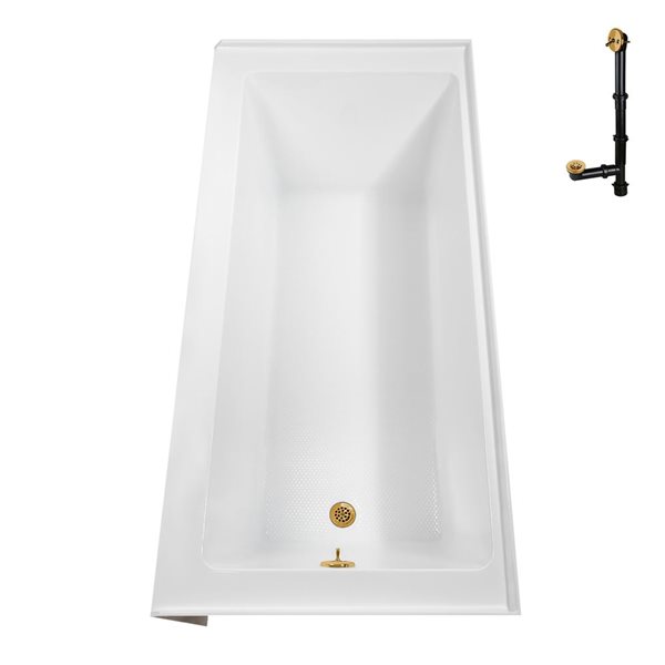 Streamline 60 x 32-in Glossy White Acrylic Right-Hand Drain Alcove Bathtub - External Brushed Gold Drain