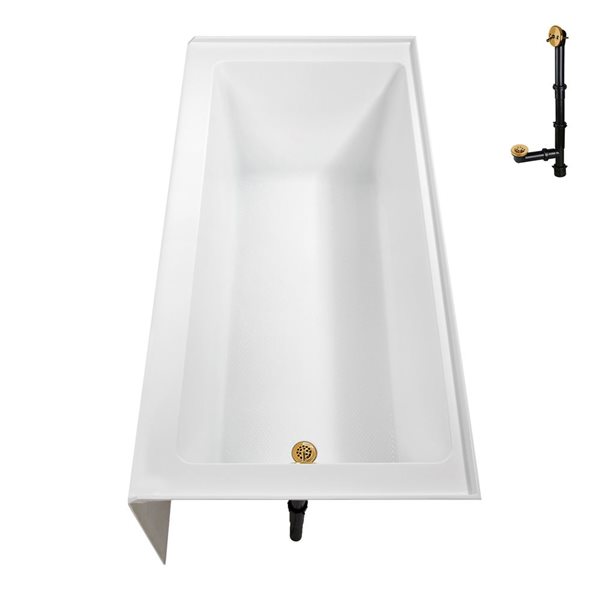 Streamline 60 x 32-in Glossy White Acrylic Right-Hand Drain Alcove Bathtub - External Brushed Gold Drain