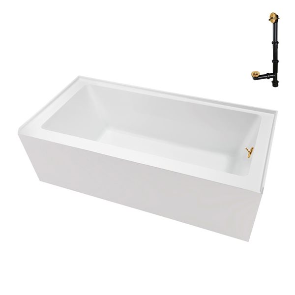 Streamline 60 x 32-in Glossy White Acrylic Right-Hand Drain Alcove Bathtub - External Brushed Gold Drain