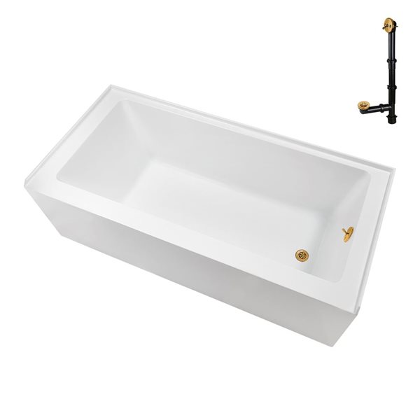 Streamline 60 x 32-in Glossy White Acrylic Right-Hand Drain Alcove Bathtub - External Brushed Gold Drain