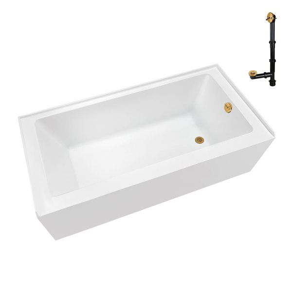 Streamline 60 x 32-in Glossy White Acrylic Right-Hand Drain Alcove Bathtub - External Brushed Gold Drain