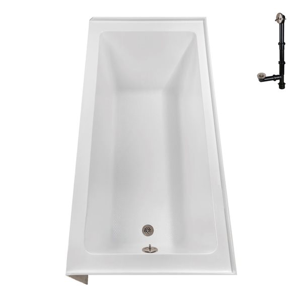 Streamline 66 x 32-in Glossy White Acrylic Right-Hand Drain Alcove Bathtub - External Brushed Nickel Drain