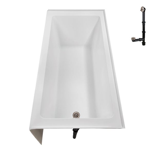 Streamline 66 x 32-in Glossy White Acrylic Right-Hand Drain Alcove Bathtub - External Brushed Nickel Drain