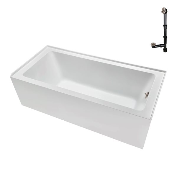 Streamline 66 x 32-in Glossy White Acrylic Right-Hand Drain Alcove Bathtub - External Brushed Nickel Drain