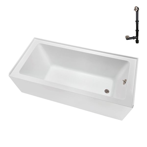 Streamline 66 x 32-in Glossy White Acrylic Right-Hand Drain Alcove Bathtub - External Brushed Nickel Drain