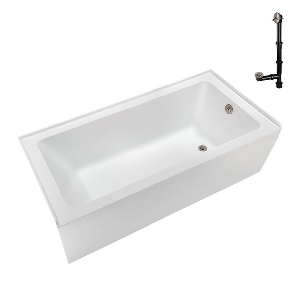 Streamline 66 x 32-in Glossy White Acrylic Right-Hand Drain Alcove Bathtub - External Brushed Nickel Drain
