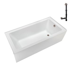 Streamline 66 x 32-in Glossy White Acrylic Right-Hand Drain Alcove Bathtub - External Brushed Nickel Drain