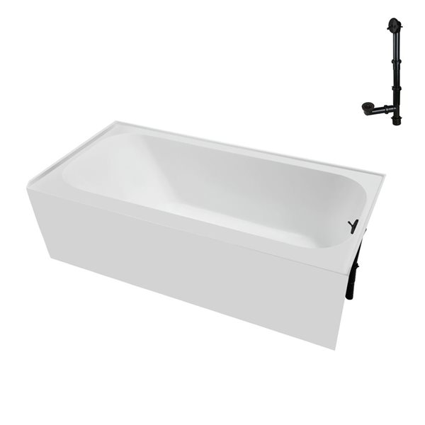 Streamline 50-gal. 66 x 32-in Glossy White Acrylic Right-Hand Drain Alcove Bathtub - External Matte Bronze Drain