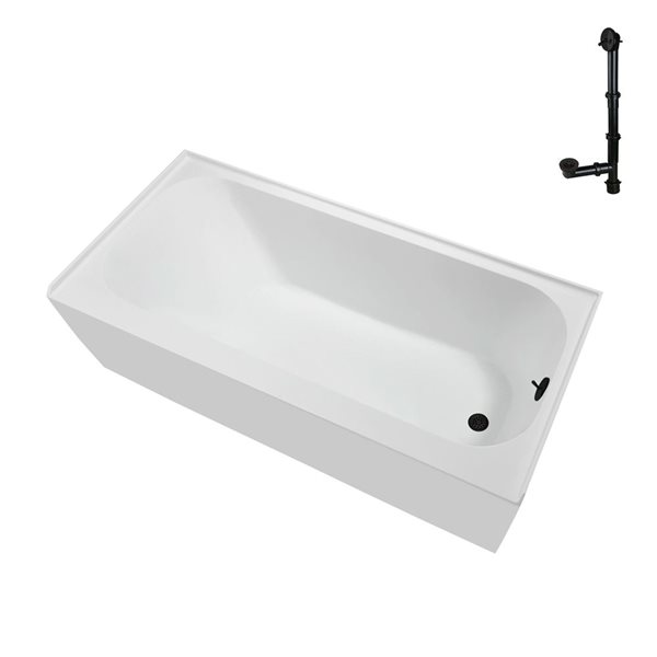 Streamline 50-gal. 66 x 32-in Glossy White Acrylic Right-Hand Drain Alcove Bathtub - External Matte Bronze Drain