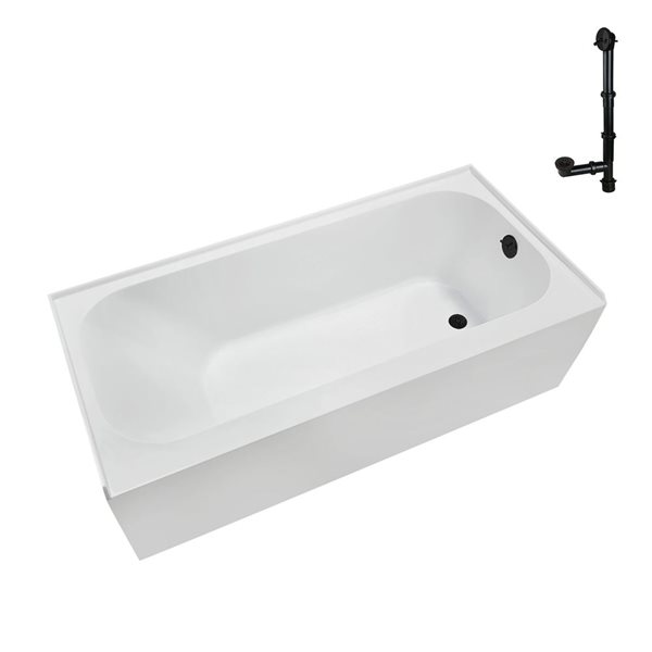 Streamline 50-gal. 66 x 32-in Glossy White Acrylic Right-Hand Drain Alcove Bathtub - External Matte Bronze Drain