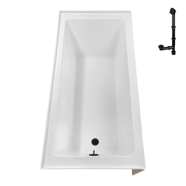 Streamline 60 x 30 x 18.3-in Glossy White Acrylic Left-Hand Drain Alcove Bathtub - External Matte Black Drain