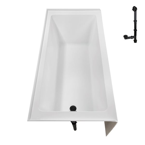 Streamline 60 x 30 x 18.3-in Glossy White Acrylic Left-Hand Drain Alcove Bathtub - External Matte Black Drain